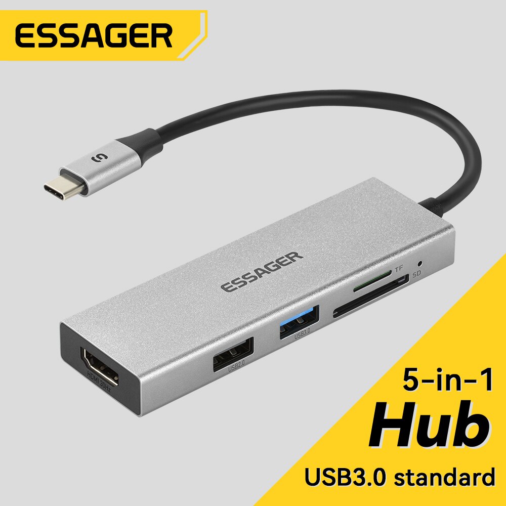 Usb C Docking Hub - Essager 5 in 1 USB cハブHDMI-4Kドッキングステーションスプリッター