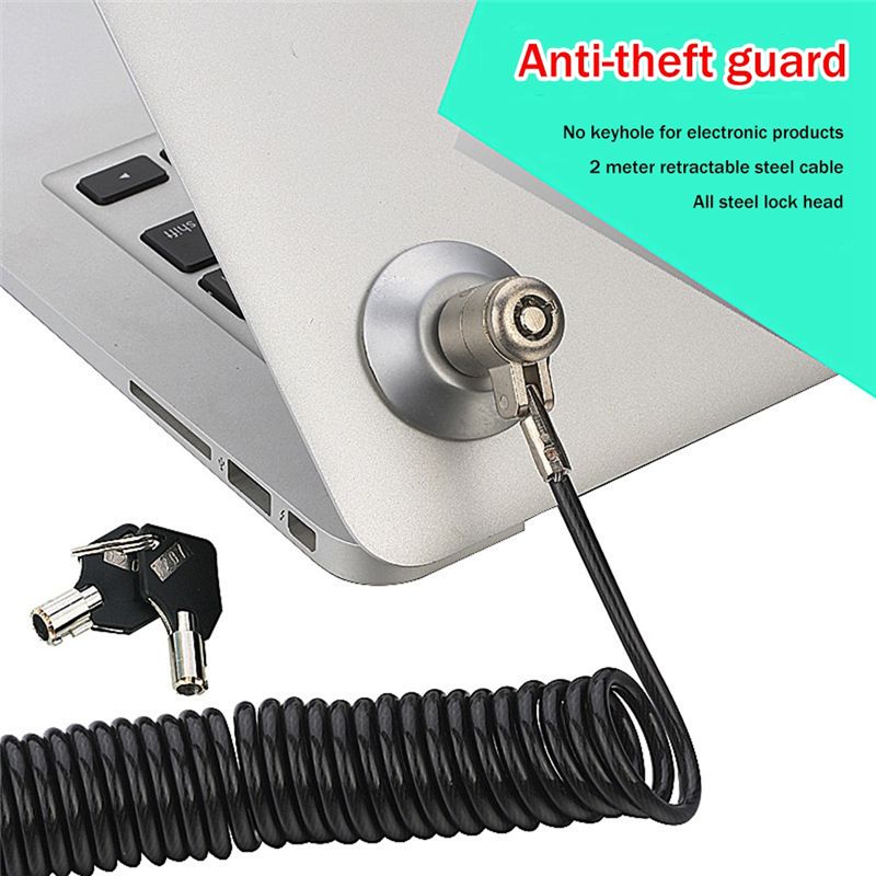 Laptop Lock Cable - 優れたノートパソコン用ロック ノートパソコンロック ユニバーサル格納式スプリングロープ スチールケーブルキー コンピューターロック