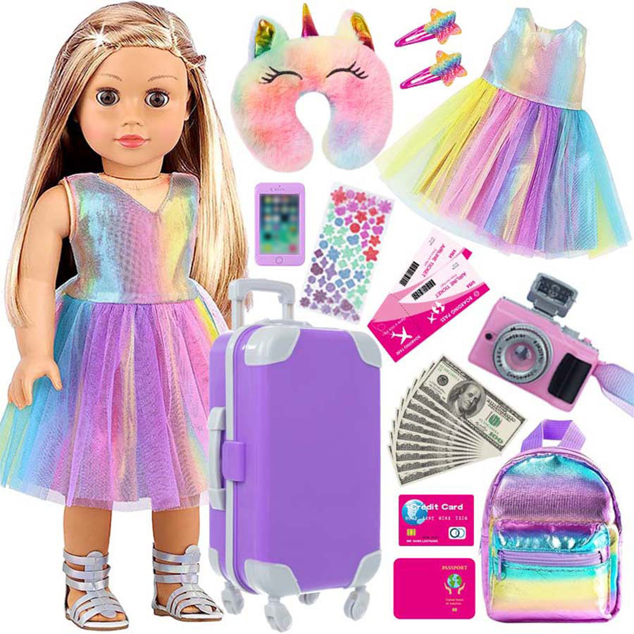 18インチ人形用服とアクセサリー、人形用スーツケース旅行セッ - Laptop Accessories Girls のレビューと価格