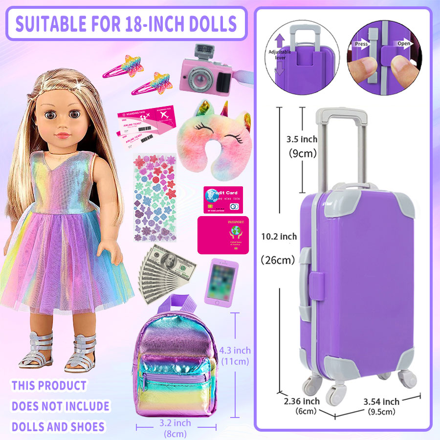 18インチ人形用服とアクセサリー、人形用スーツケース旅行セッ - Laptop Accessories Girls のレビューと価格