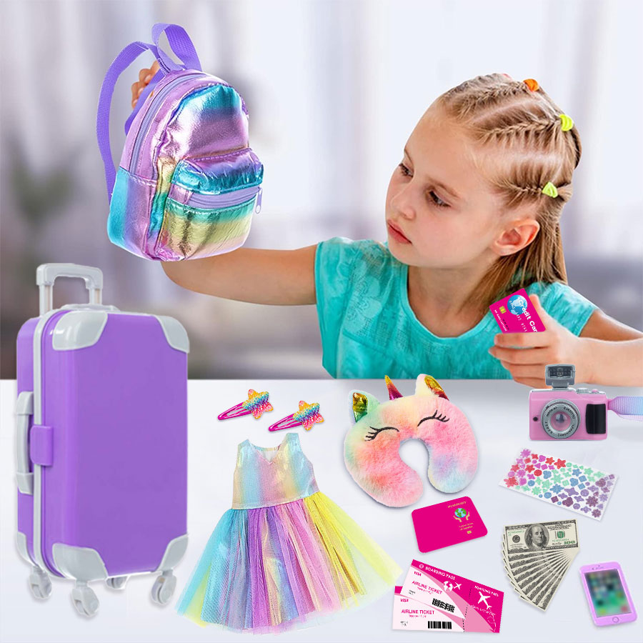 18インチ人形用服とアクセサリー、人形用スーツケース旅行セッ - Laptop Accessories Girls のレビューと価格