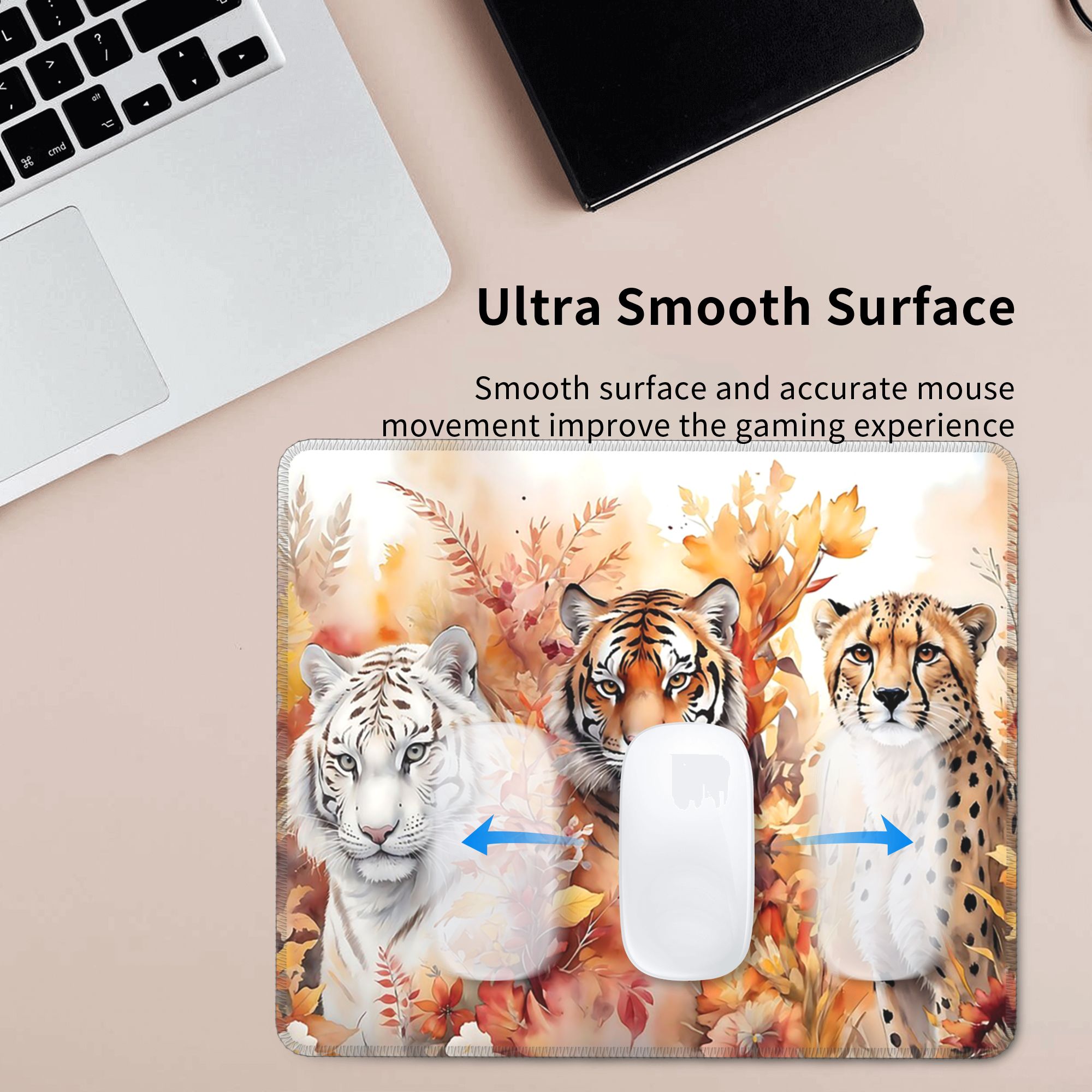 タイガーフェイスと秋の葉模様のマウスパッドコンピュータキーボ - Laptop Accessories Nearby のレビューと価格