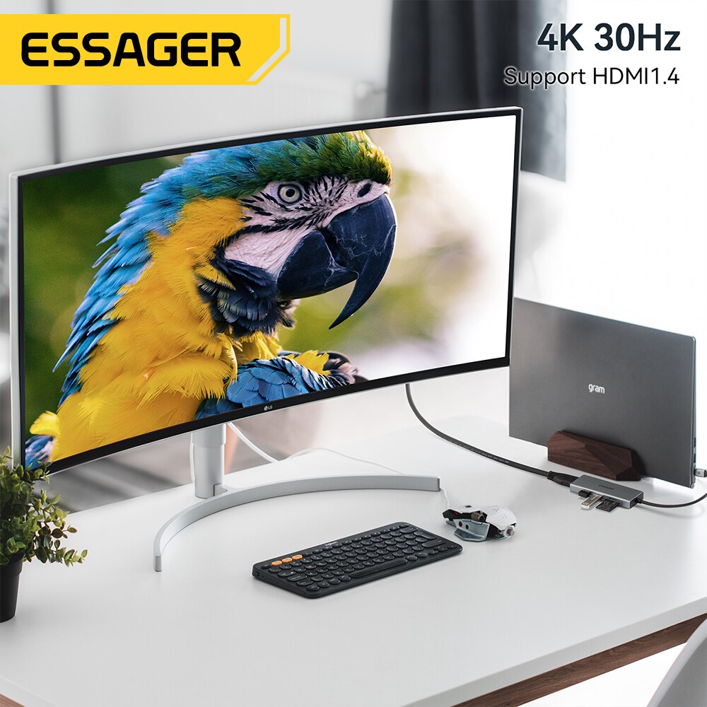 Essager 5 in 1 USB cハブHDMI-4Kド - Usb C Docking Hub のレビューと価格