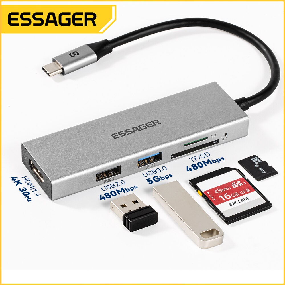 Essager 5 in 1 USB cハブHDMI-4Kド - Usb C Docking Hub のレビューと価格