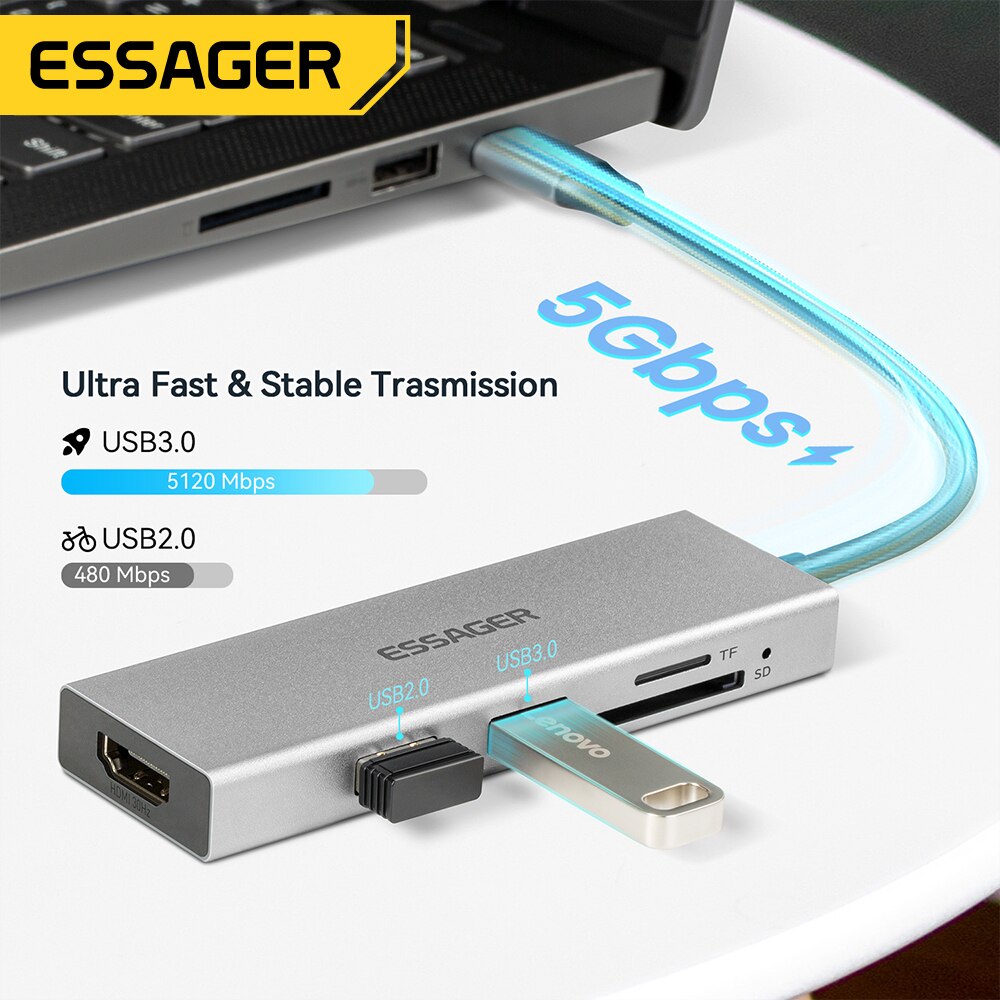 Essager 5 in 1 USB cハブHDMI-4Kド - Usb C Docking Hub のレビューと価格